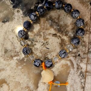 Elegant Blue and Crystal Glass Beaded Bracelet With Owl Charm